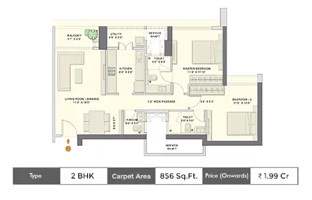 2bhk 856sq.ft