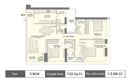 3bhk 1133sq.ft